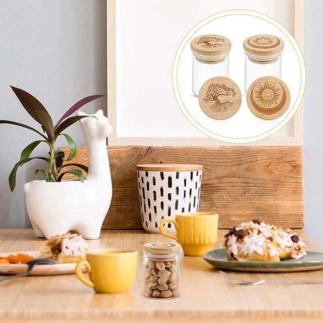 Alt view image 7 of 7 - 2 Packs Glass Storage Jar with Decorative Airtight Bamboo Lid Multi Use Container Glass Jar Set Kitchen Canisters Food Cereal Storage for Candy Cookie Coffee Tea, 1/8 oz