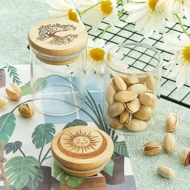 Alt view image 6 of 7 - 2 Packs Glass Storage Jar with Decorative Airtight Bamboo Lid Multi Use Container Glass Jar Set Kitchen Canisters Food Cereal Storage for Candy Cookie Coffee Tea, 1/8 oz