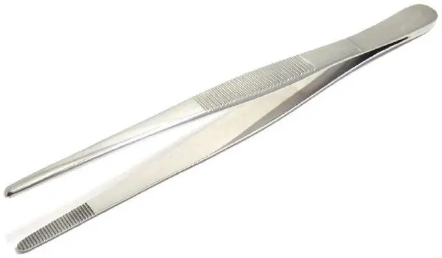 Main image of Precision Blunt Serrated Tips Stainless Steel Thumb Forceps Tweezers 5.5" (14 cm), Comfortable Ridged Handle