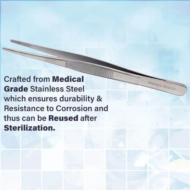 Alt view image 2 of 7 - Precision Blunt Serrated Tips Stainless Steel Thumb Forceps Tweezers 5.5" (14 cm), Comfortable Ridged Handle