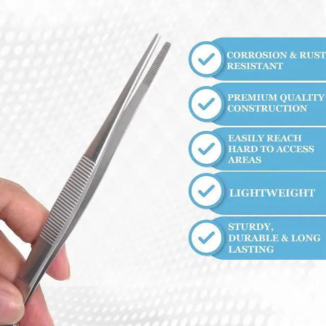 Alt view image 4 of 7 - Precision Blunt Serrated Tips Stainless Steel Thumb Forceps Tweezers 5.5" (14 cm), Comfortable Ridged Handle