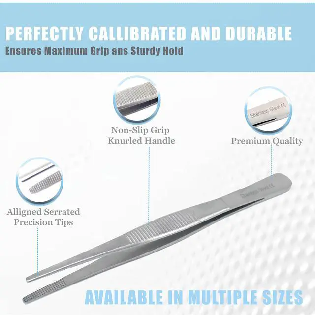 Alt view image 3 of 7 - Precision Blunt Serrated Tips Stainless Steel Thumb Forceps Tweezers 5.5" (14 cm), Comfortable Ridged Handle