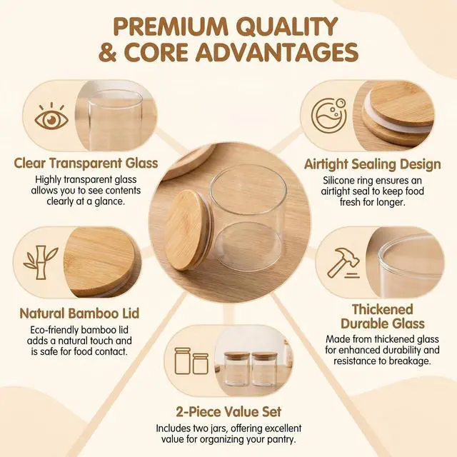 Alt view image 4 of 7 - 2 Piece Clear Glass Canister Food Storage Jar With Airtight Wood Lids Air Tight Storage Containers for Coffee Bean Loose Leaf Tea Containers Sugar Cookies Dry Fruit Nuts Candy Jars size 200ML/6.8oz