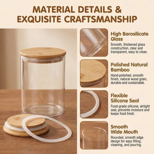 Alt view image 3 of 7 - 2 Piece Clear Glass Canister Food Storage Jar With Airtight Wood Lids Air Tight Storage Containers for Coffee Bean Loose Leaf Tea Containers Sugar Cookies Dry Fruit Nuts Candy Jars size 200ML/6.8oz