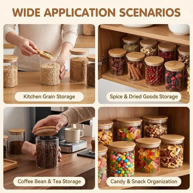 Alt view image 6 of 7 - 2 Piece Clear Glass Canister Food Storage Jar With Airtight Wood Lids Air Tight Storage Containers for Coffee Bean Loose Leaf Tea Containers Sugar Cookies Dry Fruit Nuts Candy Jars size 200ML/6.8oz