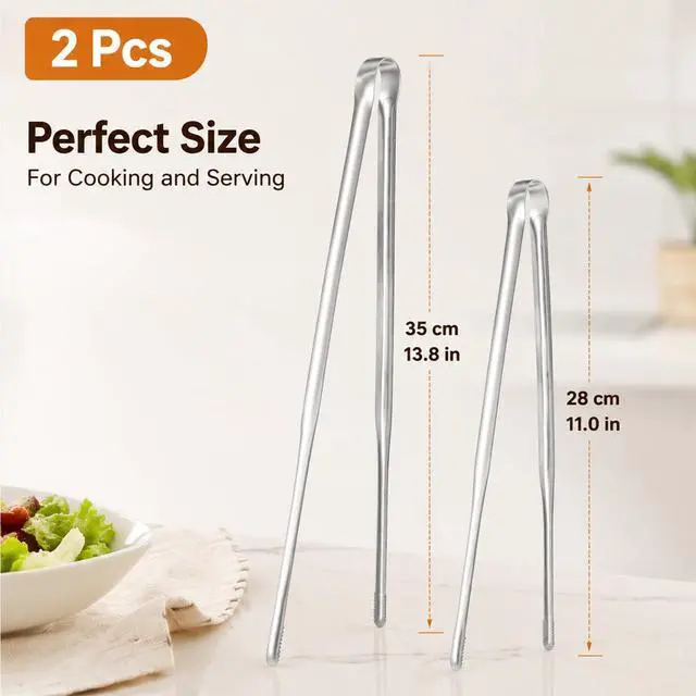 Alt view image 2 of 7 - 2 Pcs Non-Slip Serrated Cooking Tongs Stainless Steel Serrated Tips Kitchen Tongs One-Piece Metal BBQ Tong for Grilling Frying Plating (11.8 & 13.8)