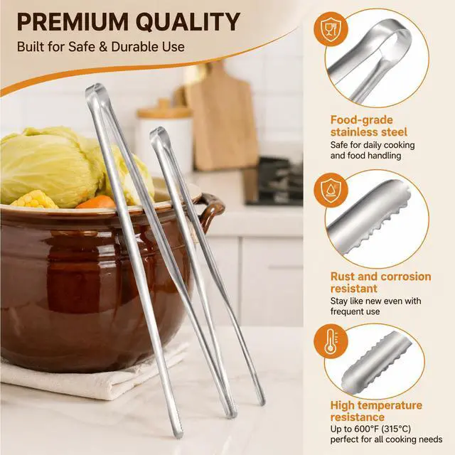 Alt view image 3 of 7 - 2 Pcs Non-Slip Serrated Cooking Tongs Stainless Steel Serrated Tips Kitchen Tongs One-Piece Metal BBQ Tong for Grilling Frying Plating (11.8 & 13.8)