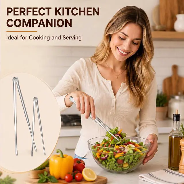 Alt view image 6 of 7 - 2 Pcs Non-Slip Serrated Cooking Tongs Stainless Steel Serrated Tips Kitchen Tongs One-Piece Metal BBQ Tong for Grilling Frying Plating (11.8 & 13.8)