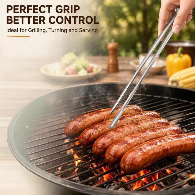 Alt view image 5 of 7 - 2 Pcs Non-Slip Serrated Cooking Tongs Stainless Steel Serrated Tips Kitchen Tongs One-Piece Metal BBQ Tong for Grilling Frying Plating (11.8 & 13.8)
