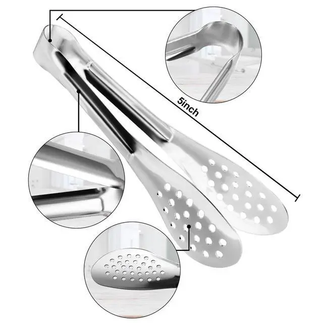 Alt view image 2 of 7 - 10PCS 5 Inch mini tongs Serving Tongs Small Kitchen Tongs Silver