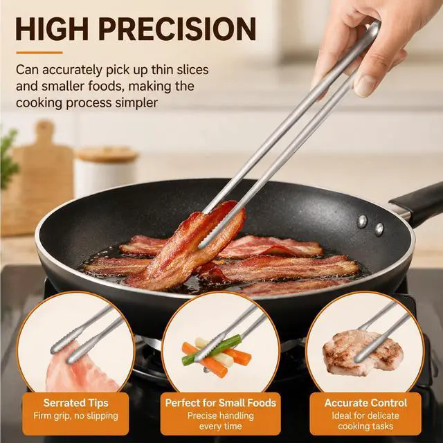 Alt view image 4 of 7 - 2 Pcs Non-Slip Serrated Cooking Tongs Stainless Steel Serrated Tips Kitchen Tongs One-Piece Metal BBQ Tong for Grilling Frying Plating (11.8 & 13.8)