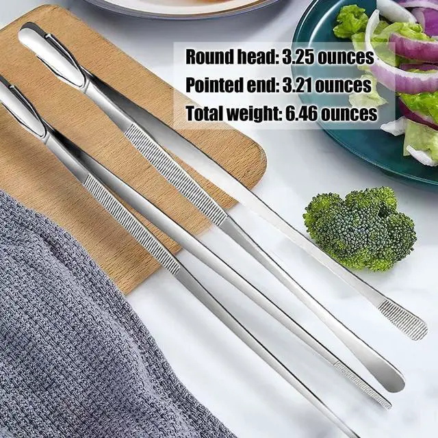 Alt view image 5 of 6 - Professional Kitchen & Cooking Tweezers Tongs, 2 PCS 12-Inch Extra-Long Tweezer with Round And Straight Tips For Baking, Stainless Steel Barbecue Tweezers, Premium Quality, Anti-Slip