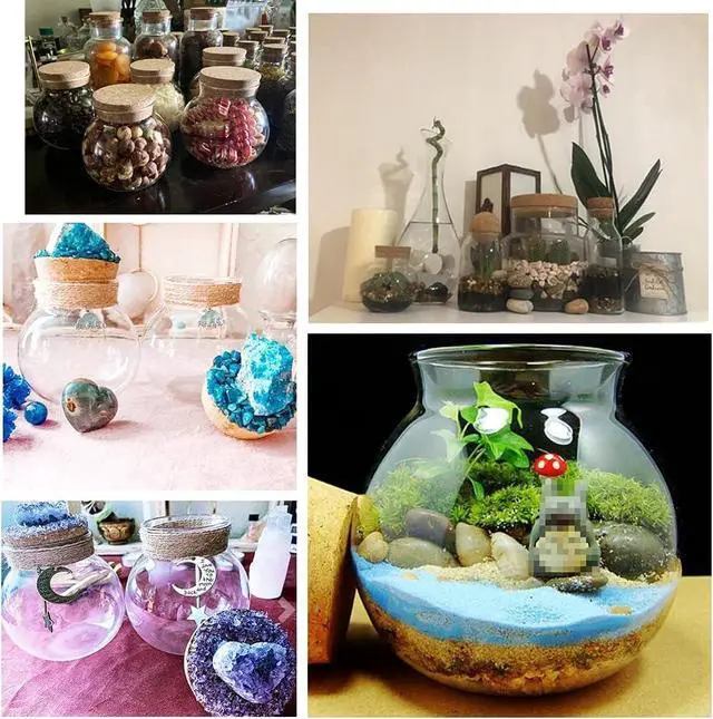 Alt view image 5 of 7 - 1Pcs 500ml/17oz Clear Glass Bottles with Cork Stopper -Empty Refillable Round Food Flower Tea Candy Seasoning Storage Container Vial Jars