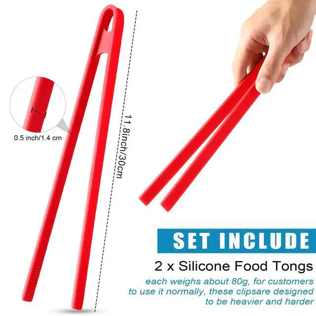 Alt view image 2 of 5 - 2 Pcs 11.8 Inch Silicone Tongs for Cooking Silicone Tweezer Trivet Toaster Tongs Long Heat Resistant Kitchen Grilling Serving Utensils for Food BBQ, Pan Fried Steak, Salad(Black)