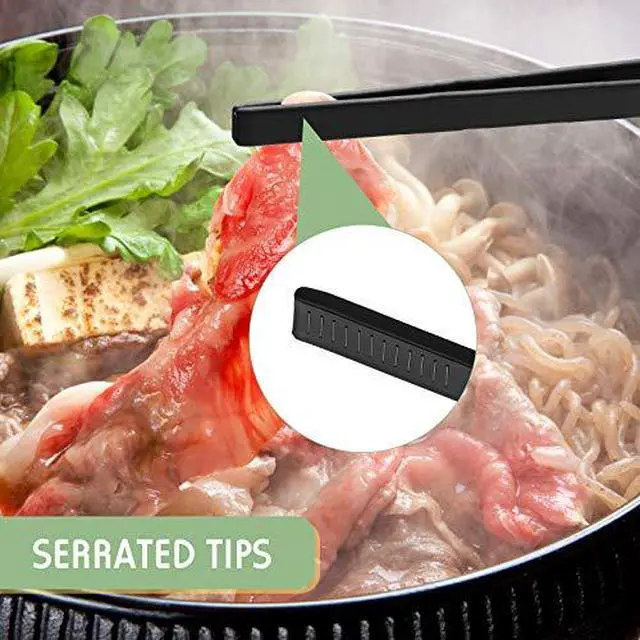 Alt view image 3 of 5 - 2 Pcs 11.8 Inch Silicone Tongs for Cooking Silicone Tweezer Trivet Toaster Tongs Long Heat Resistant Kitchen Grilling Serving Utensils for Food BBQ, Pan Fried Steak, Salad(Black)
