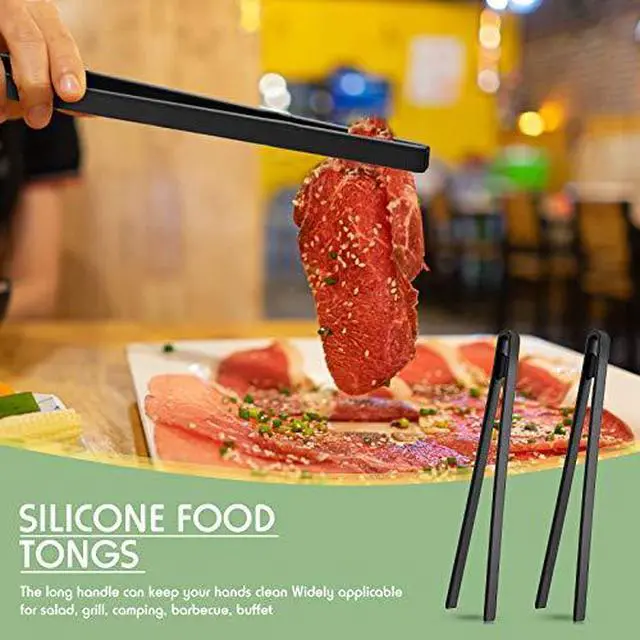 Alt view image 5 of 5 - 2 Pcs 11.8 Inch Silicone Tongs for Cooking Silicone Tweezer Trivet Toaster Tongs Long Heat Resistant Kitchen Grilling Serving Utensils for Food BBQ, Pan Fried Steak, Salad(Black)