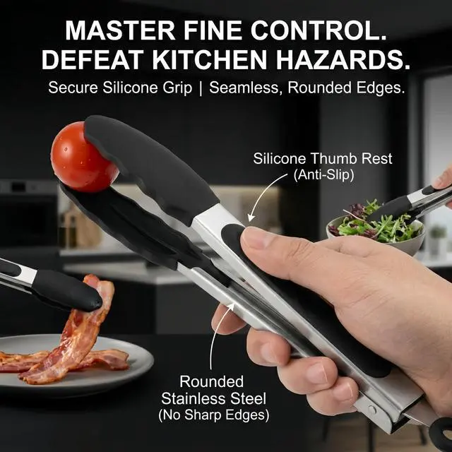 Alt view image 6 of 7 - Mini Tongs with Silicone Tips, 7-Inch Small Serving Tongs for Cooking, Stainless Steel Food small tongs with Locking Mechanism for Salad, Taco Bar, Appetizers & Buffet, Set of 3