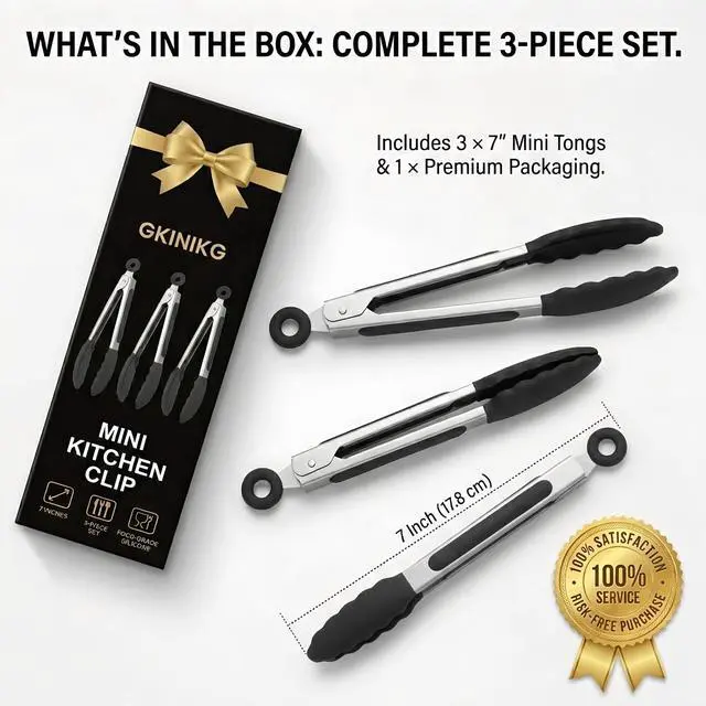 Alt view image 7 of 7 - Mini Tongs with Silicone Tips, 7-Inch Small Serving Tongs for Cooking, Stainless Steel Food small tongs with Locking Mechanism for Salad, Taco Bar, Appetizers & Buffet, Set of 3