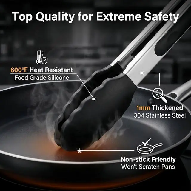 Alt view image 5 of 7 - Mini Tongs with Silicone Tips, 7-Inch Small Serving Tongs for Cooking, Stainless Steel Food small tongs with Locking Mechanism for Salad, Taco Bar, Appetizers & Buffet, Set of 3