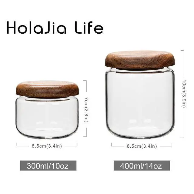 Alt view image 7 of 7 - Glass Food Storage Containers With Wooden Lids - Small Coffee Jars - Pantry Organization For Overnight Oats, Cereal, Rice, Candy (14oz(400ml))
