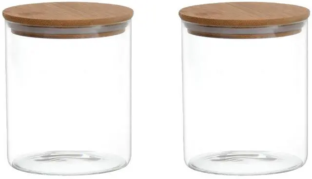 Main image of Pack of 2 6.7oz(200ml) Clear Glass Food Storage Jar Tea Canister Containers with Airtight Seal Bamboo Lid Bulk Tea Coffee Bean Jar Cookies Flour Sugar Candy Spice Container