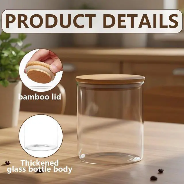 Alt view image 3 of 7 - Pack of 2 6.7oz(200ml) Clear Glass Food Storage Jar Tea Canister Containers with Airtight Seal Bamboo Lid Bulk Tea Coffee Bean Jar Cookies Flour Sugar Candy Spice Container