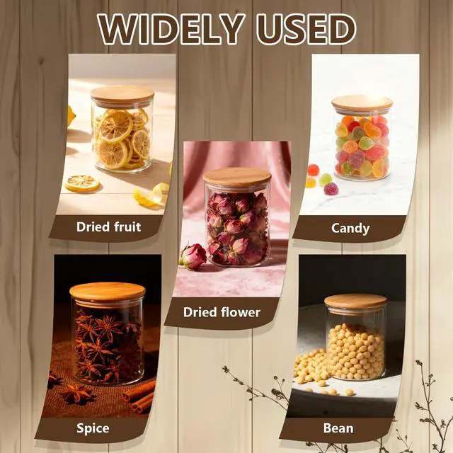 Alt view image 4 of 7 - Pack of 2 6.7oz(200ml) Clear Glass Food Storage Jar Tea Canister Containers with Airtight Seal Bamboo Lid Bulk Tea Coffee Bean Jar Cookies Flour Sugar Candy Spice Container