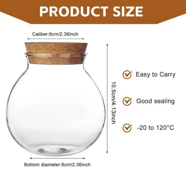 Alt view image 2 of 7 - 1Pcs 500ml/17oz Clear Glass Bottles with Cork Stopper -Empty Refillable Round Food Flower Tea Candy Seasoning Storage Container Vial Jars