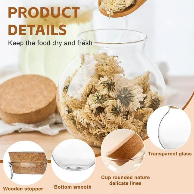 Alt view image 4 of 7 - 1Pcs 500ml/17oz Clear Glass Bottles with Cork Stopper -Empty Refillable Round Food Flower Tea Candy Seasoning Storage Container Vial Jars