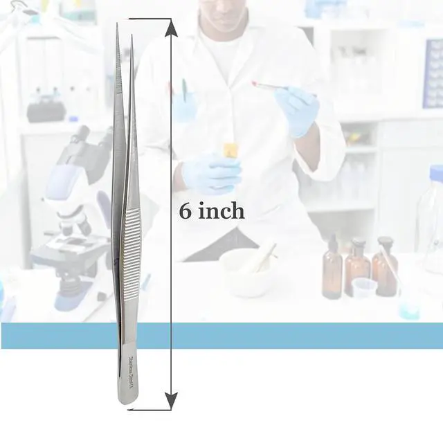 Alt view image 2 of 7 - Stainless Steel High Precision Forceps with Fine Strong Straight Serrated Point to use Engineer Labware for Scientific Use 6" (15.2 cm), (6 Inch)