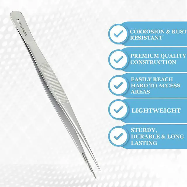 Alt view image 4 of 7 - Stainless Steel High Precision Forceps with Fine Strong Straight Serrated Point to use Engineer Labware for Scientific Use 6" (15.2 cm), (6 Inch)