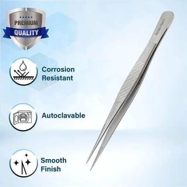 Alt view image 6 of 7 - Stainless Steel High Precision Forceps with Fine Strong Straight Serrated Point to use Engineer Labware for Scientific Use 6" (15.2 cm), (6 Inch)