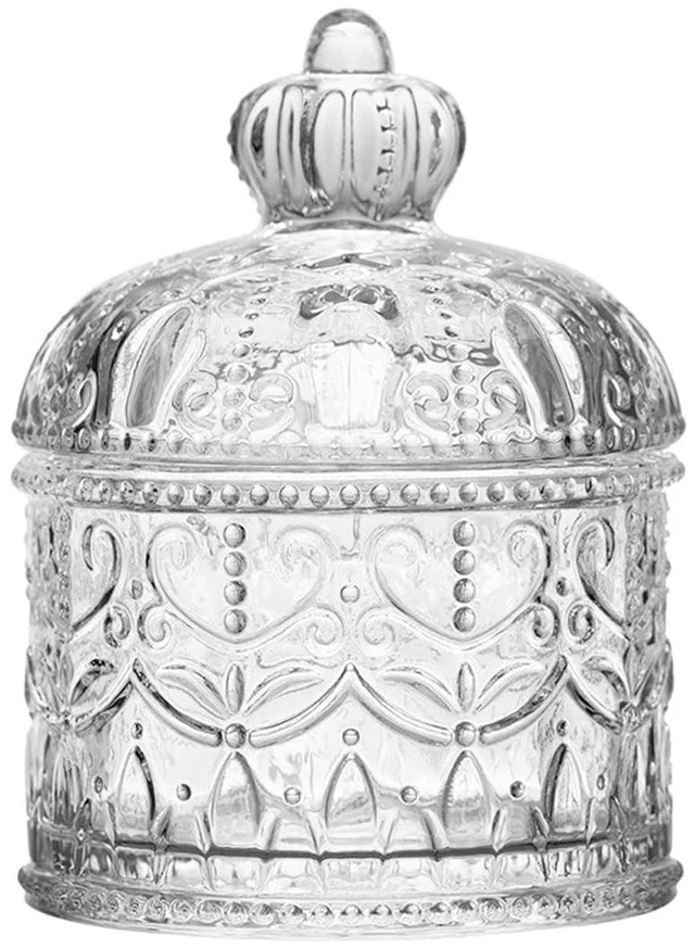 Main image of 200ML/6.7oz Clear Glass Jar Cystal Glass Decorative Candy Dish with Lid Vintage Embossed Food Storage Jar Glass Organization Canisters for Wedding Party Buffet Decorative
