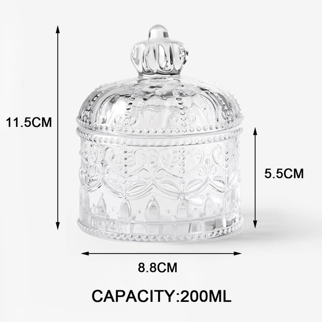Alt view image 2 of 7 - 200ML/6.7oz Clear Glass Jar Cystal Glass Decorative Candy Dish with Lid Vintage Embossed Food Storage Jar Glass Organization Canisters for Wedding Party Buffet Decorative