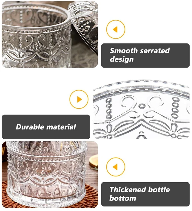 Alt view image 3 of 7 - 200ML/6.7oz Clear Glass Jar Cystal Glass Decorative Candy Dish with Lid Vintage Embossed Food Storage Jar Glass Organization Canisters for Wedding Party Buffet Decorative