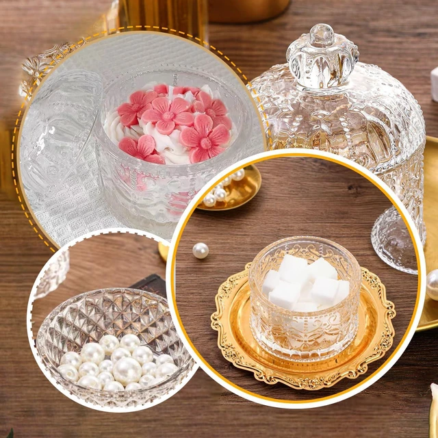 Alt view image 4 of 7 - 200ML/6.7oz Clear Glass Jar Cystal Glass Decorative Candy Dish with Lid Vintage Embossed Food Storage Jar Glass Organization Canisters for Wedding Party Buffet Decorative