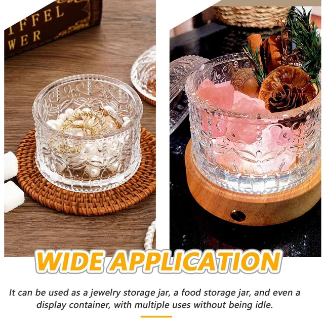 Alt view image 5 of 7 - 200ML/6.7oz Clear Glass Jar Cystal Glass Decorative Candy Dish with Lid Vintage Embossed Food Storage Jar Glass Organization Canisters for Wedding Party Buffet Decorative