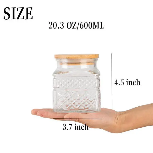 Alt view image 2 of 7 - 20 FL oz Small Vintage Glass Jar with Airtight Bamboo Lid,Thick Glass,Clear