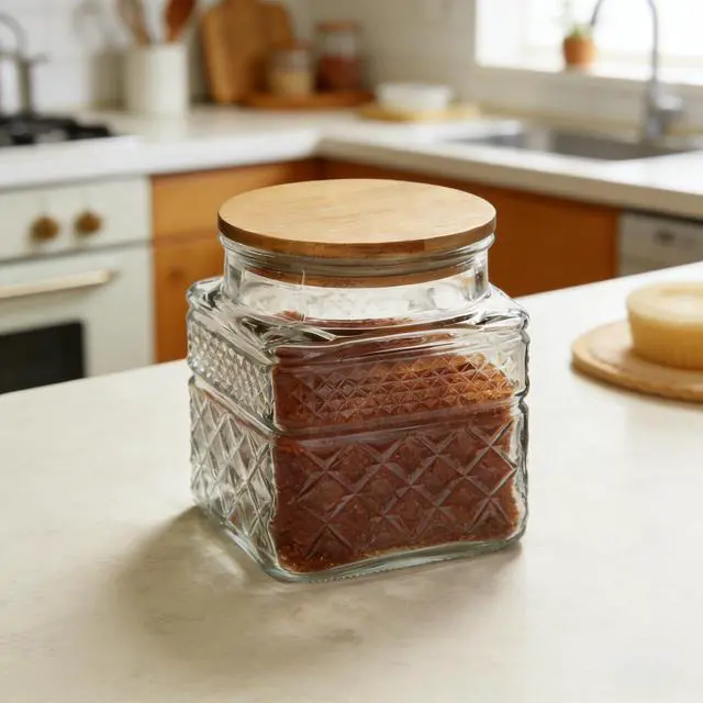 Alt view image 7 of 7 - 20 FL oz Small Vintage Glass Jar with Airtight Bamboo Lid,Thick Glass,Clear