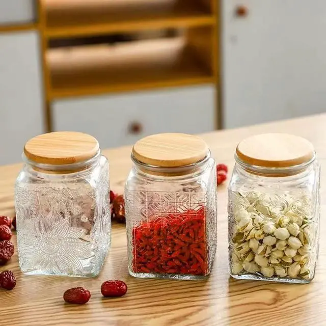 Alt view image 5 of 6 - Storageasy Vintage Glass Jar, 25.3 FL OZ Food Storage Container, Square Glass Jar with Lid, Decorative Jar for Home Kitchen Coffee, Tea, Candy, Sugar Jar (Square Sunflower)