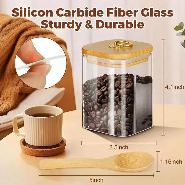 Alt view image 3 of 7 - Glass Jars with Bamboo Lids and Spoons, 16 oz Glass Storage Containers