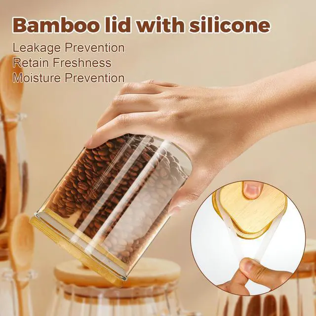 Alt view image 5 of 7 - Glass Jars with Bamboo Lids and Spoons, 16 oz Glass Storage Containers