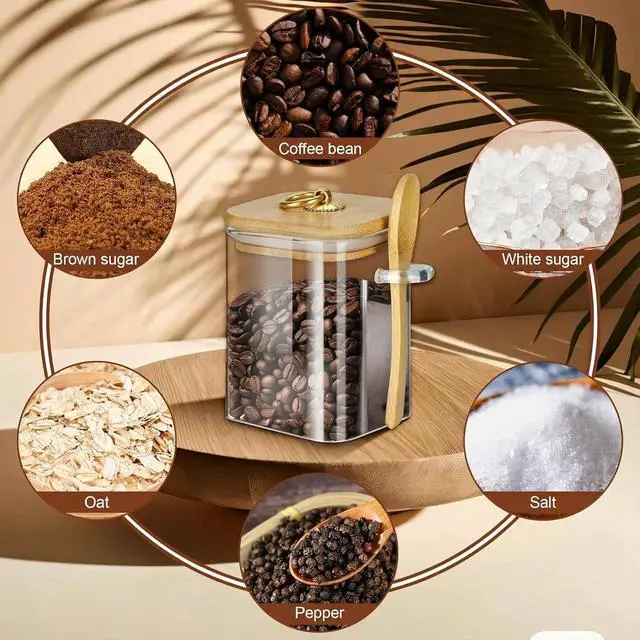 Alt view image 7 of 7 - Glass Jars with Bamboo Lids and Spoons, 16 oz Glass Storage Containers