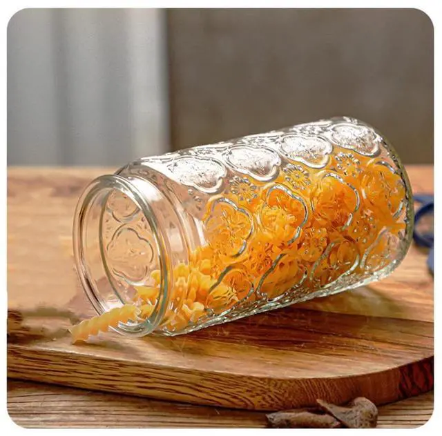 Alt view image 6 of 7 - Glass Jar with Airtight Bamboo Lid, 35oz Vintage Glass Kitchen Storage Counter Sealed Jar, Decorative Glass Food Storage Containers for Candy, Flour, Oats, Coffee Bean(Window Grilles)