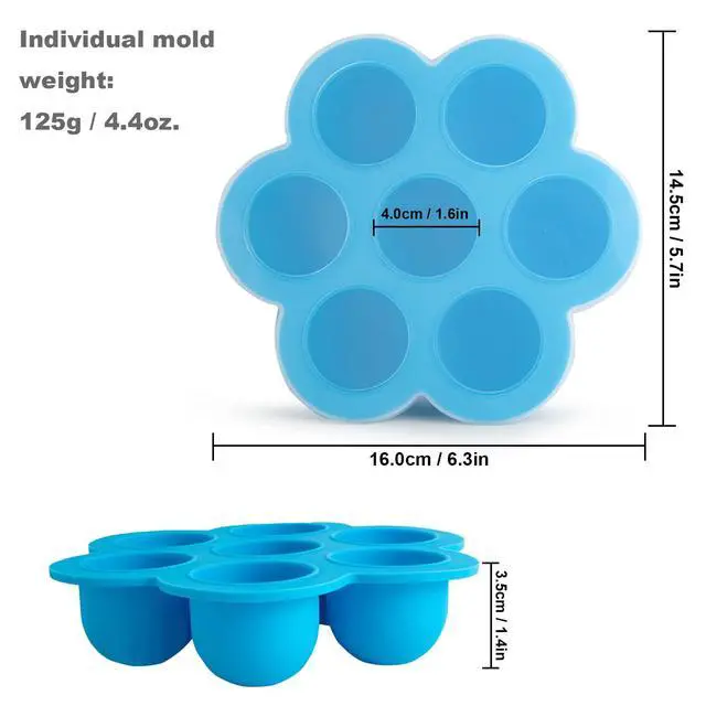 Alt view image 2 of 6 - 2pcs Silicone Egg Bites Molds for 5, 6, 8 QT Instant Cooker, Pressure Cooker, Food Storage Container with Lid & Freezer Tray (6.3x5.7x1.4in)