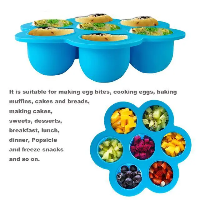 Alt view image 6 of 6 - 2pcs Silicone Egg Bites Molds for 5, 6, 8 QT Instant Cooker, Pressure Cooker, Food Storage Container with Lid & Freezer Tray (6.3x5.7x1.4in)