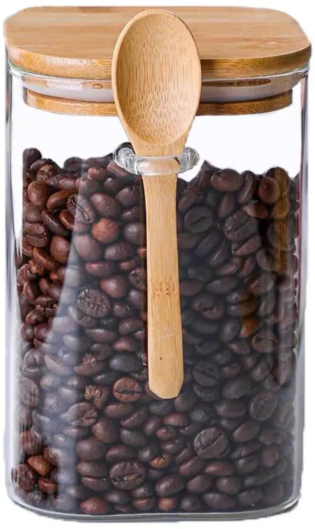 Main image of Sugar Bowls Sugar Container 25.36 FL OZ Glass Coffee Canister Airtight Food Storage Jar with Lid and Spoon Candy Jar Coffee Bar Accessories Storage Beans Powder (Square)