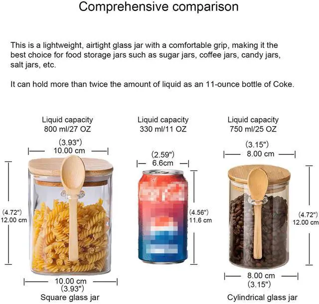 Alt view image 2 of 7 - Sugar Bowls Sugar Container 25.36 FL OZ Glass Coffee Canister Airtight Food Storage Jar with Lid and Spoon Candy Jar Coffee Bar Accessories Storage Beans Powder (Square)