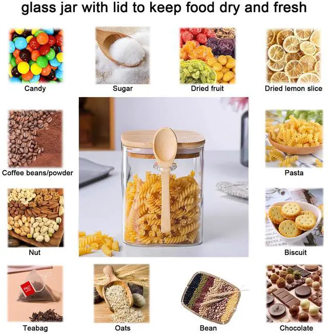 Alt view image 4 of 7 - Sugar Bowls Sugar Container 25.36 FL OZ Glass Coffee Canister Airtight Food Storage Jar with Lid and Spoon Candy Jar Coffee Bar Accessories Storage Beans Powder (Square)