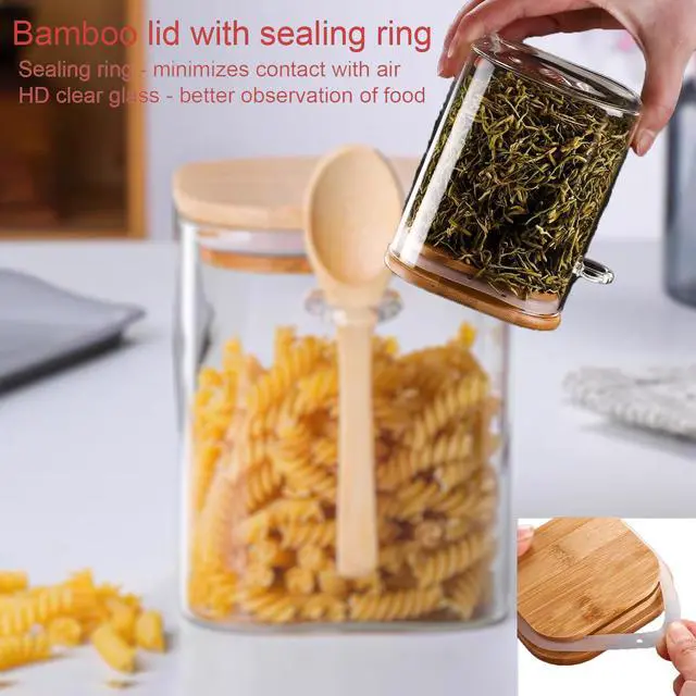 Alt view image 6 of 7 - Sugar Bowls Sugar Container 25.36 FL OZ Glass Coffee Canister Airtight Food Storage Jar with Lid and Spoon Candy Jar Coffee Bar Accessories Storage Beans Powder (Square)